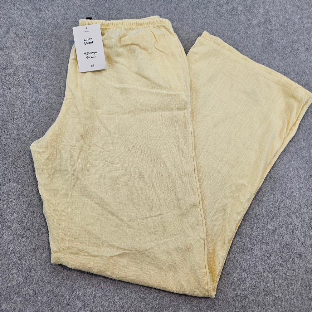 H&M Divided Yellow Linen Blend Wide Leg Drawstring Pants Size S NEW